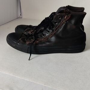 Worn in Converse double zip brown leather high sneakers Mens 7 Ladies 9 unisex